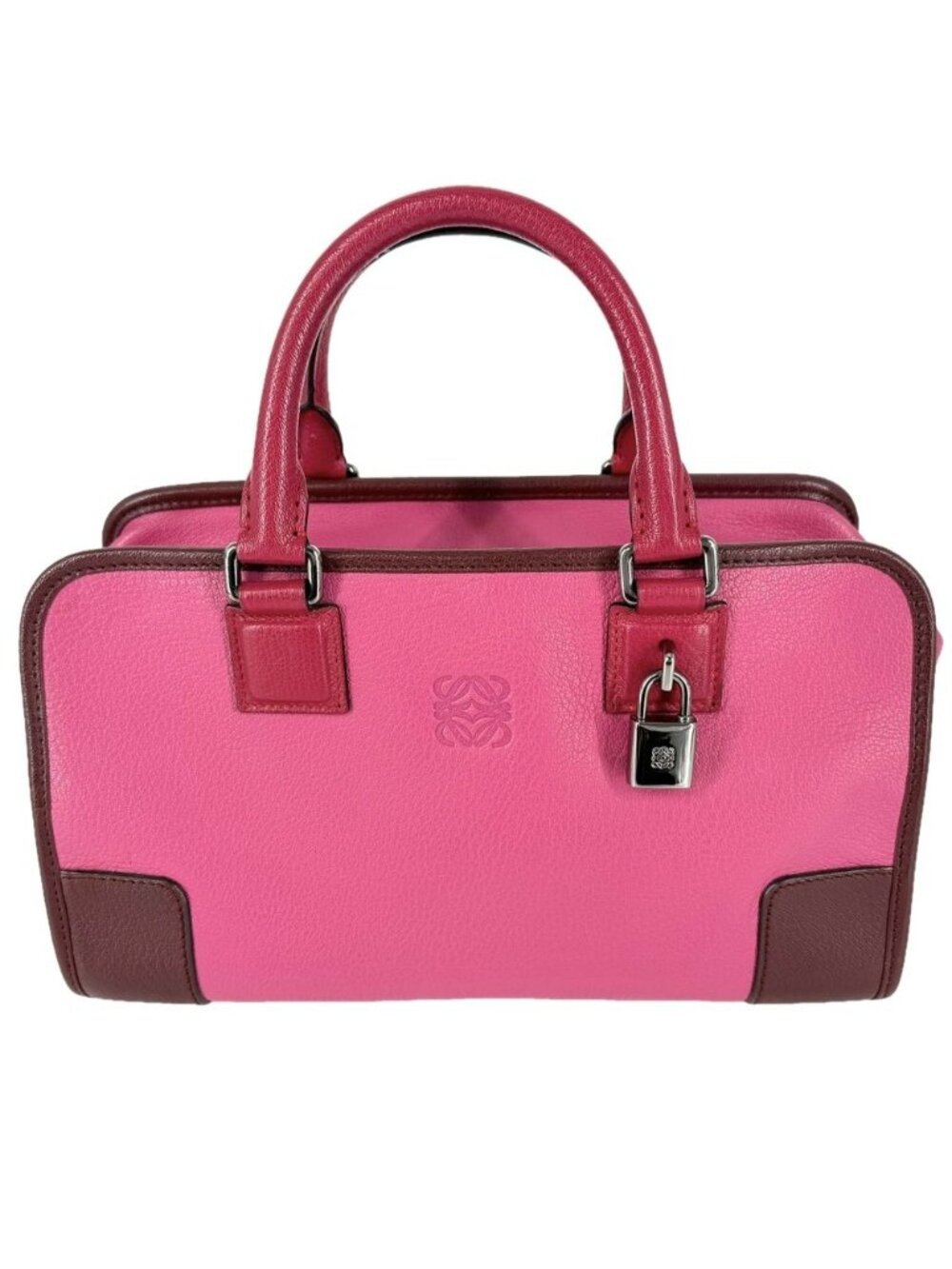 Loewe Anagram Amazona 28 Mini Boston Bag Leather Pink Red Silver